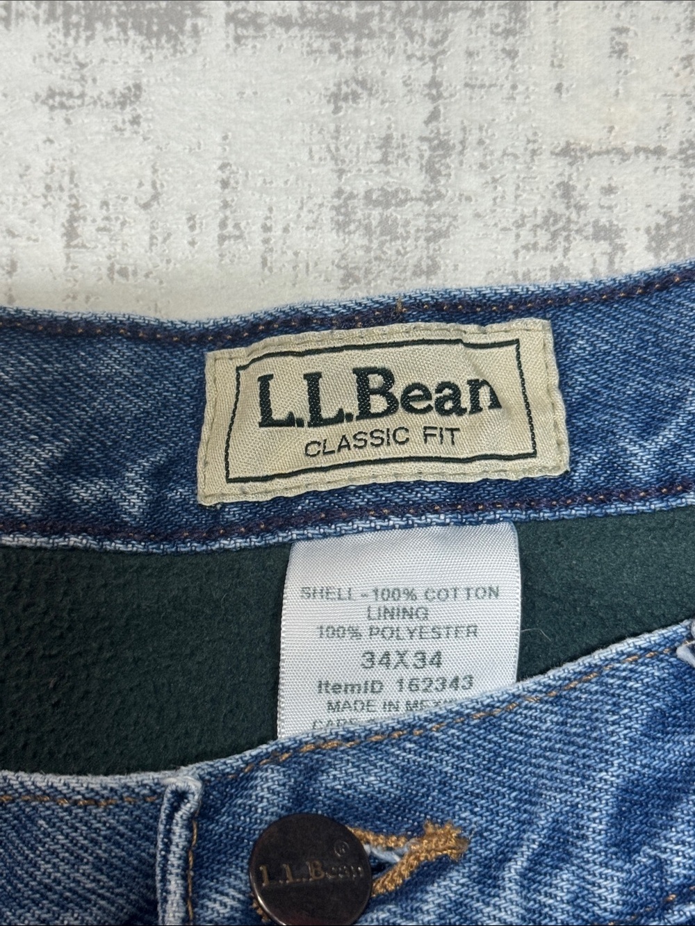 L.L.Bean Men's Double Fleece-Lined Jeans Classic Fit 2010 Era sz 34X34, 44L 31In